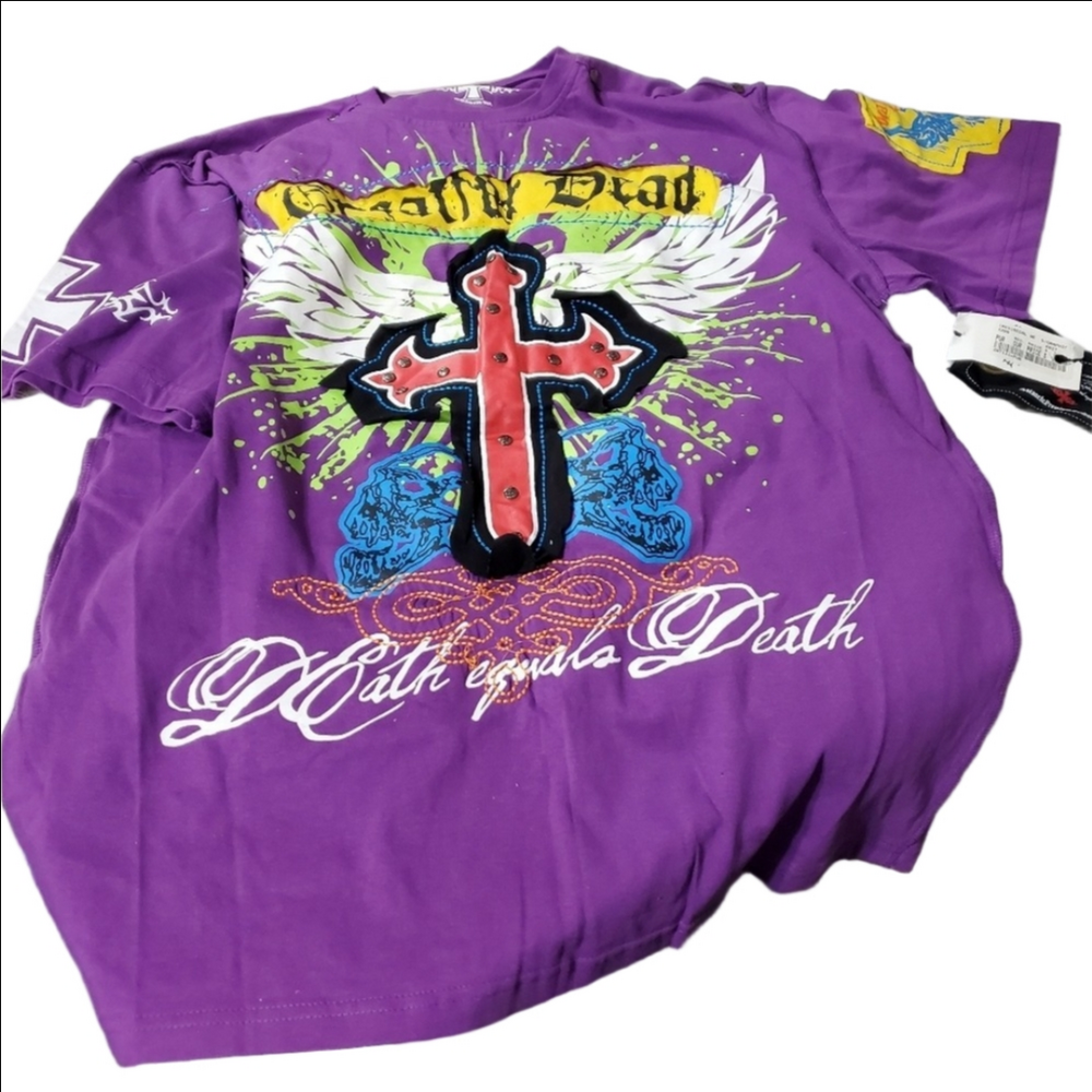 Ablanche Premium Product Mens XL Purple Graphic Cross Wings T Shirt XL